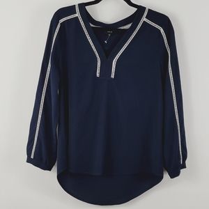 Fate Womens Blouse Embroidered Trim Blue Size Large